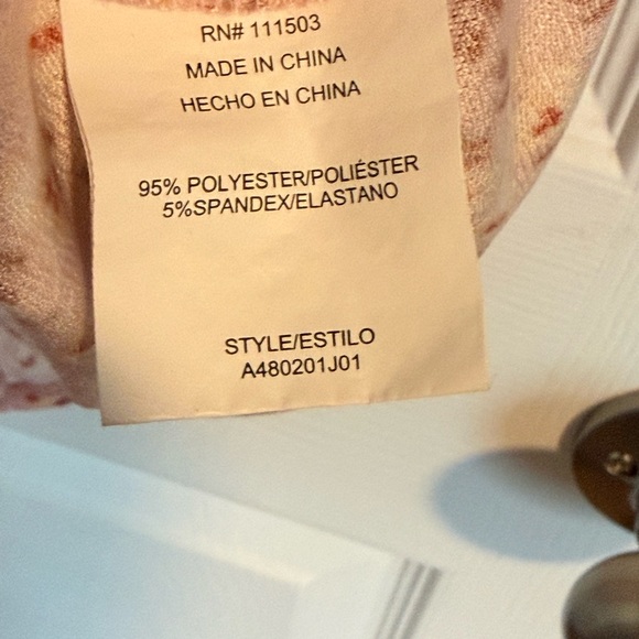 Peach Floral V-Neck Puff Sleeve Mini Dress With Tie/Belt Waist - Size L - Picture 7 of 8